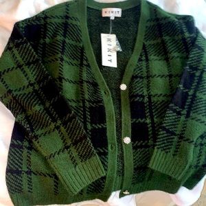 Plaid cardigan with bling buttons